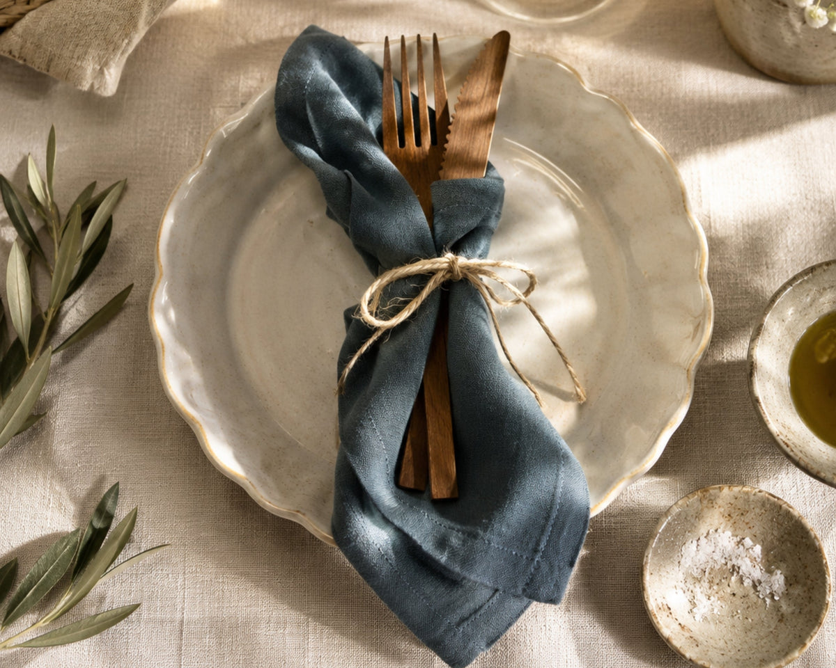 Ave Blue Cotton Napkins – Set of 4 Muslin Table Napkins-0