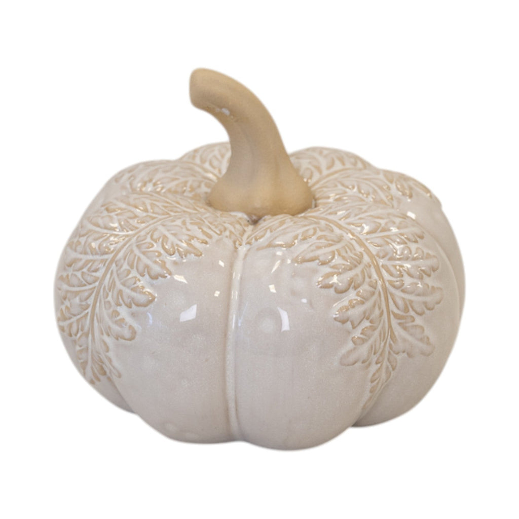 Large Natural Glazed Pumpkin with Oversized Leaves-0