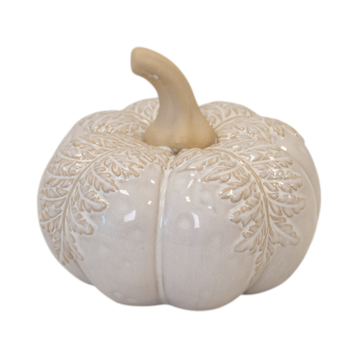 Large Natural Glazed Pumpkin with Oversized Leaves-0