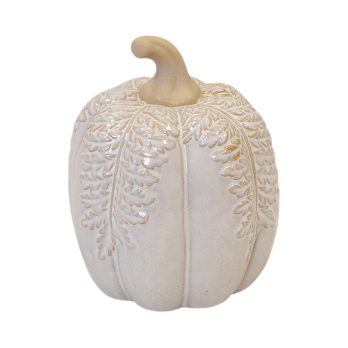 Natural Glazed Taller Pumpkin with Oversized Leaves-0