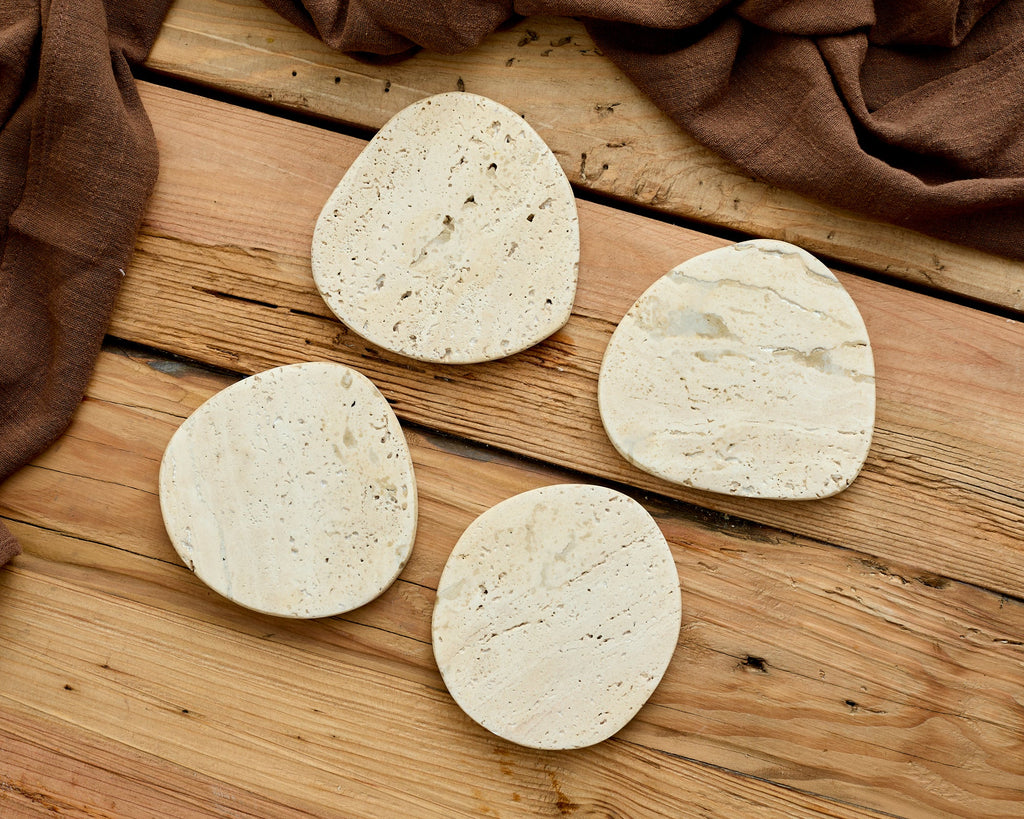 Elliot Travertine Coasters – Natural Stone Set of 4 Irregular Shape-1