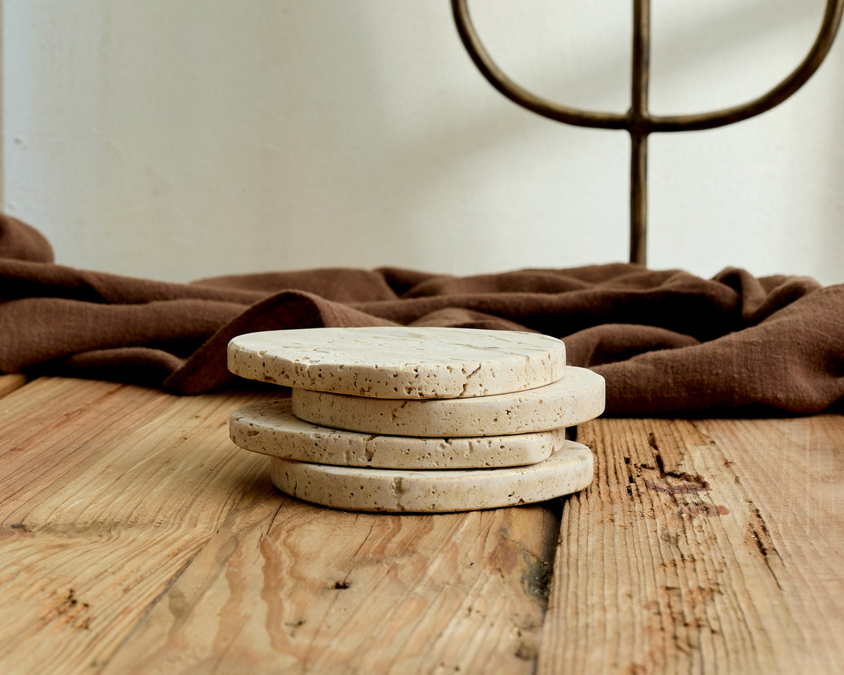 Elliot Travertine Coasters – Natural Stone Set of 4 Irregular Shape-2