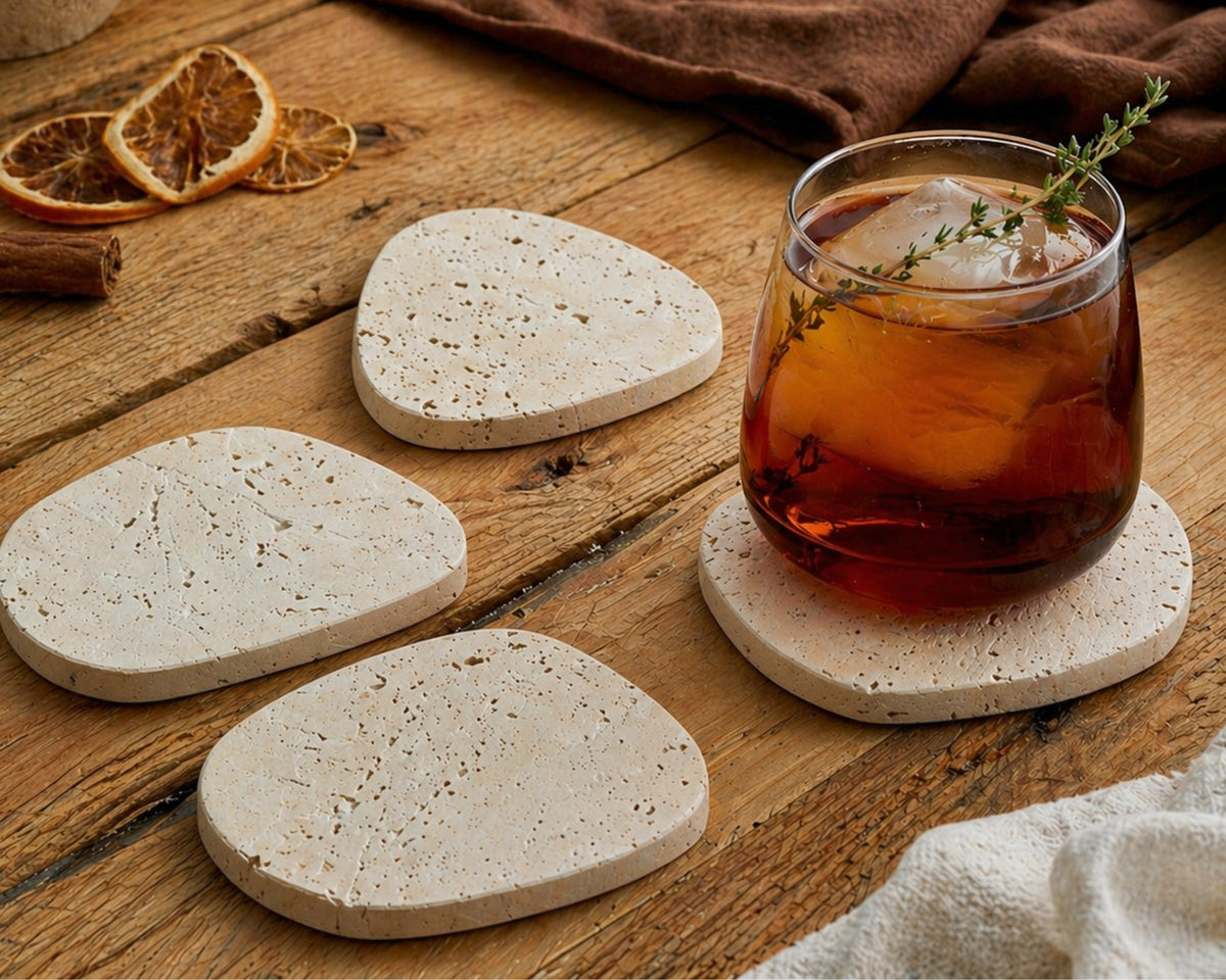 Elliot Travertine Coasters – Natural Stone Set of 4 Irregular Shape-0