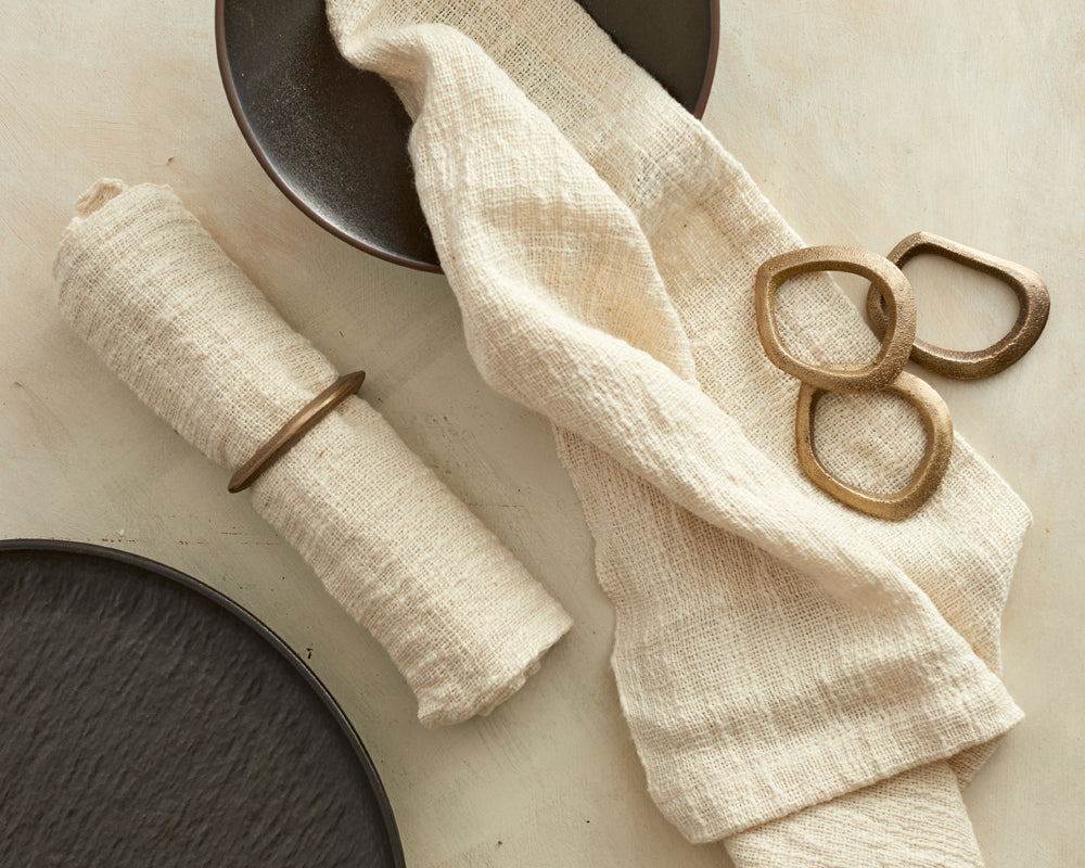Moss Brass Napkin Rings - Set of 4 Gold Irregular Shape Table Decor-1
