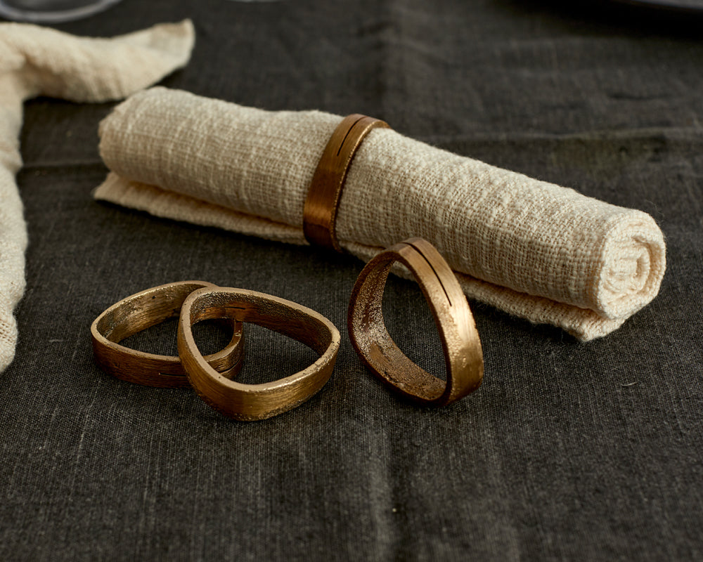 Tyra Brass Napkin Rings - Set of 4 Gold Table Decor-2
