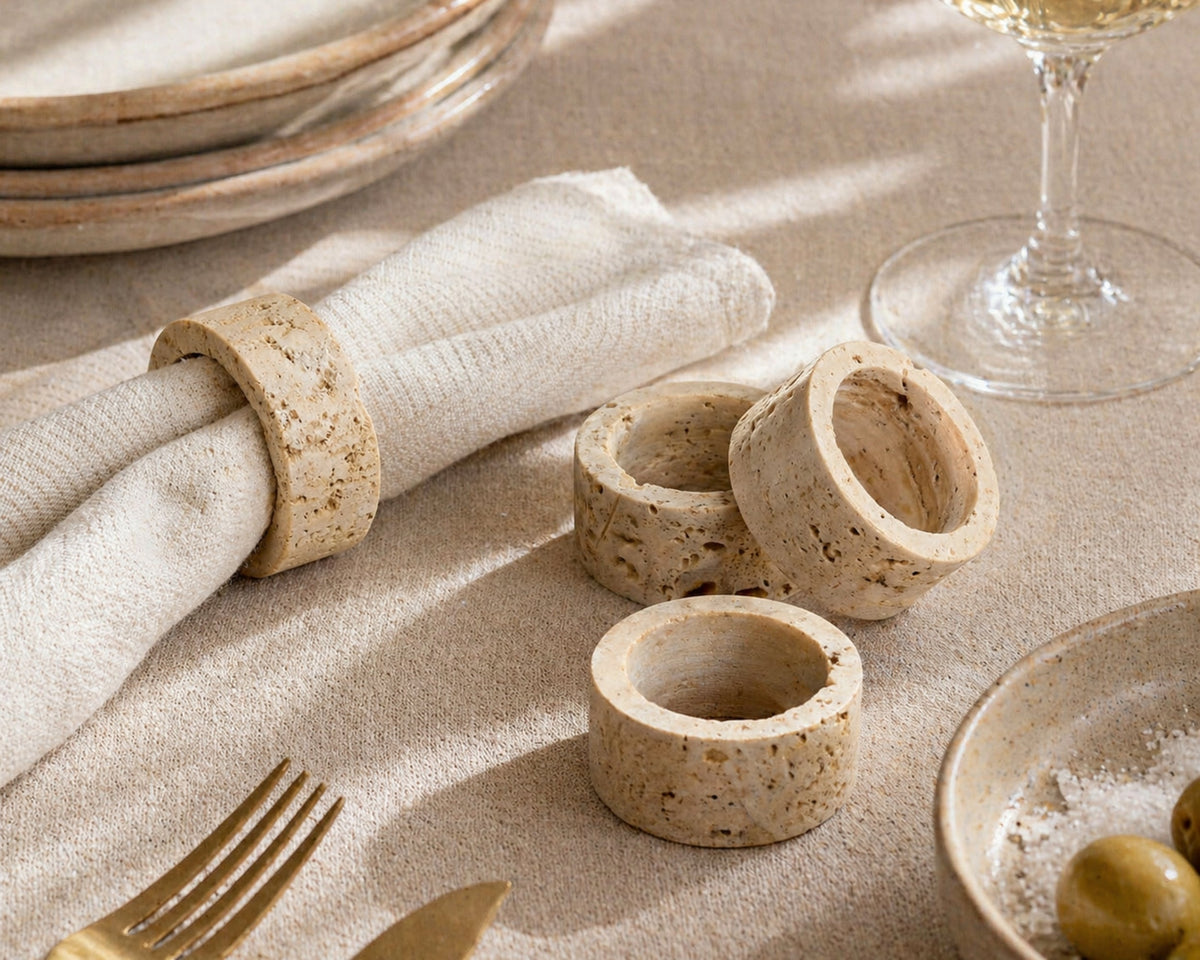 Hana Travertine Napkins Rings Set of 4-0