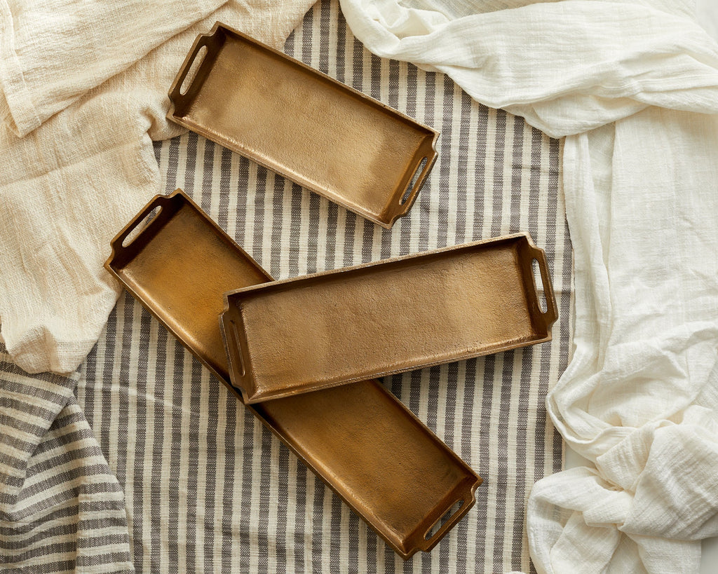 May Gold Serving Tray Set – Rectangular Trays with Handles-0