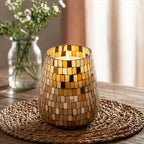 Tall Amber Mosaic Glass Jar Candle-3