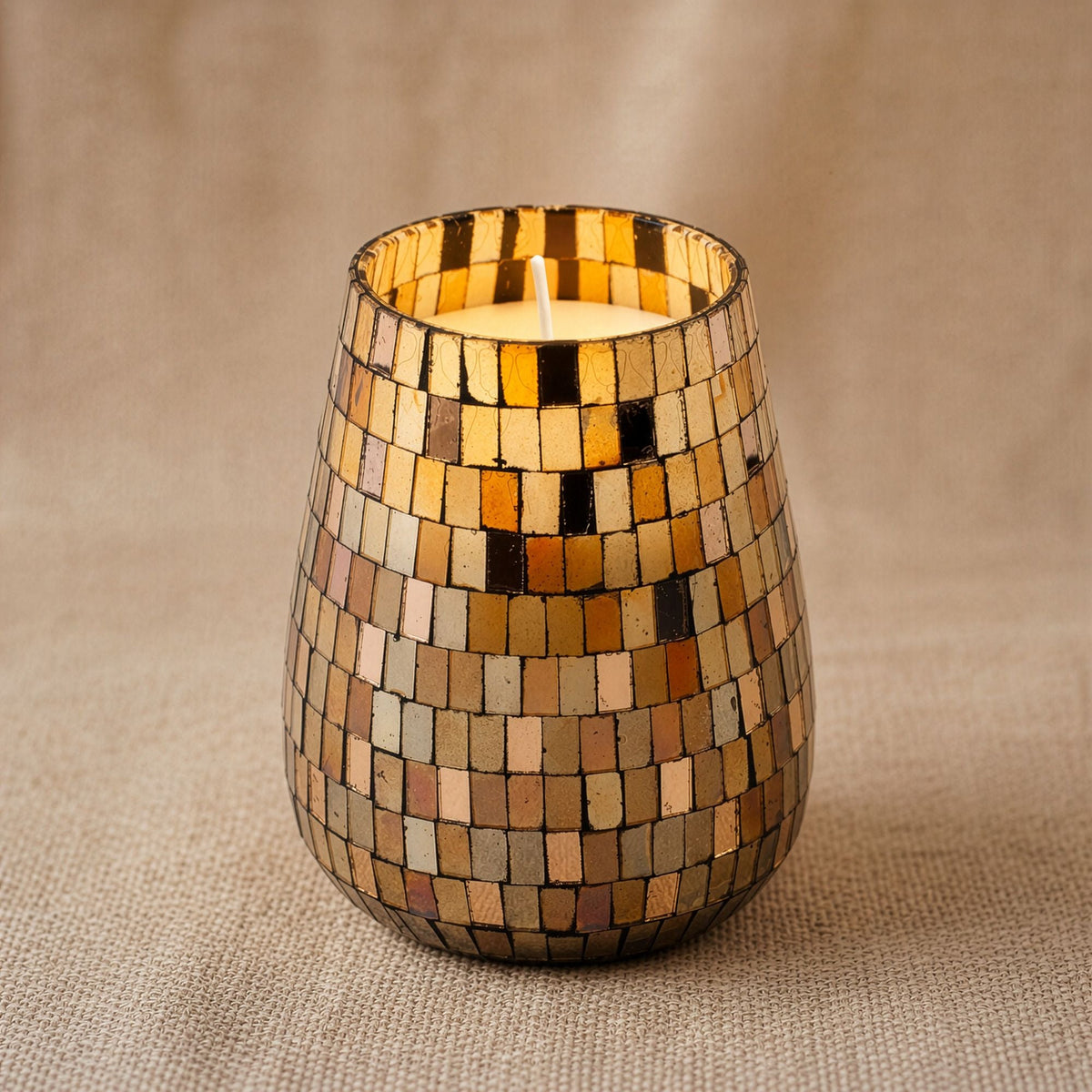 Tall Amber Mosaic Glass Jar Candle-1