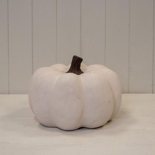 Cotton White Large Ceramic Pumpkin Ornament-1